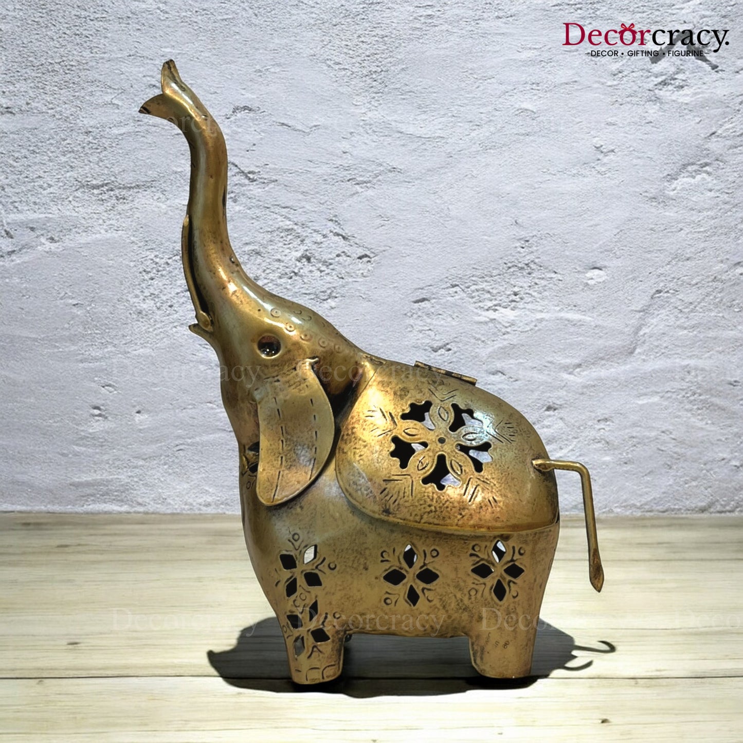 Elephant Tealight Iron Antique Golden Netted Design Tealight Candle Holder Stand Tribal Village Art