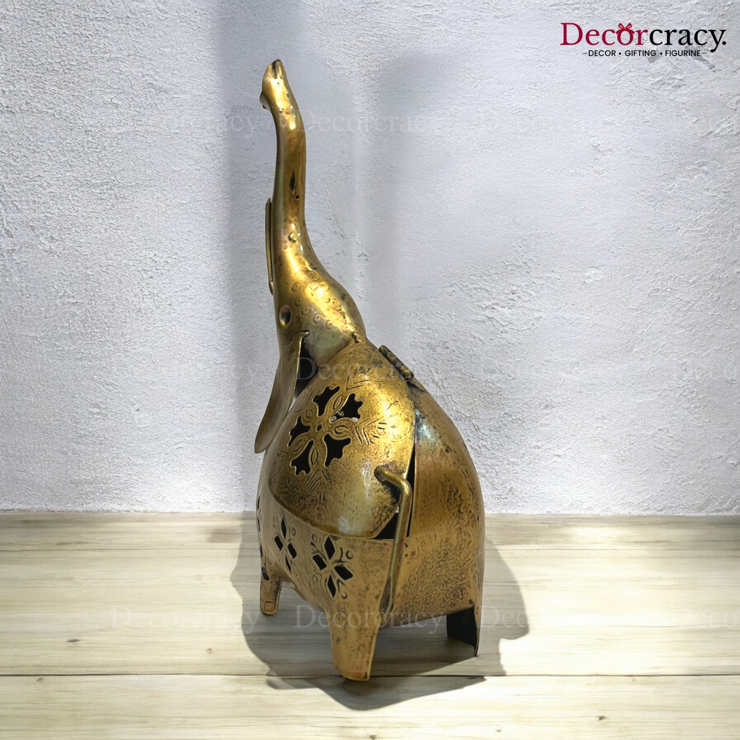 Elephant Tealight Iron Antique Golden Netted Design Tealight Candle Holder Stand Tribal Village Art