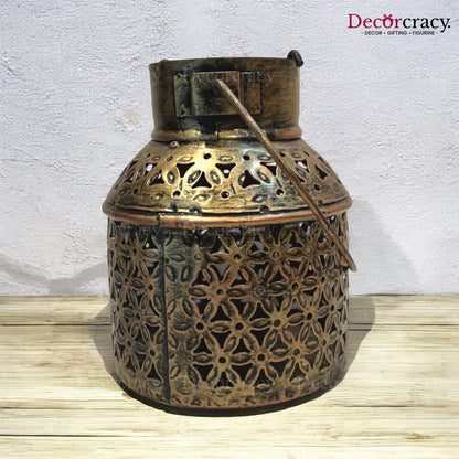 Ketley Lantern Iron Antique Golden Netted Design Tealight Candle Holder Stand Tribal Village Art