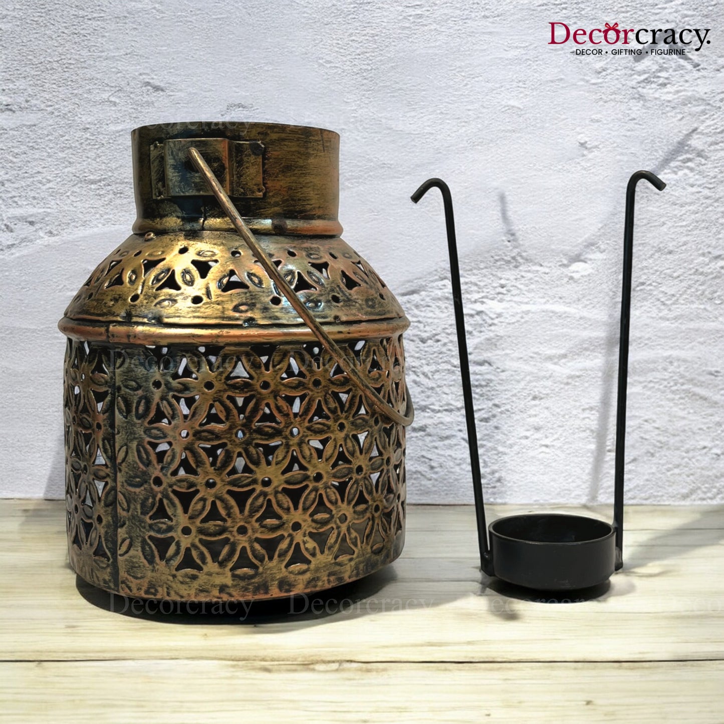 Ketley Lantern Iron Antique Golden Netted Design Tealight Candle Holder Stand Tribal Village Art