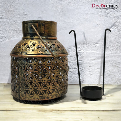Ketley Lantern Iron Antique Golden Netted Design Tealight Candle Holder Stand Tribal Village Art