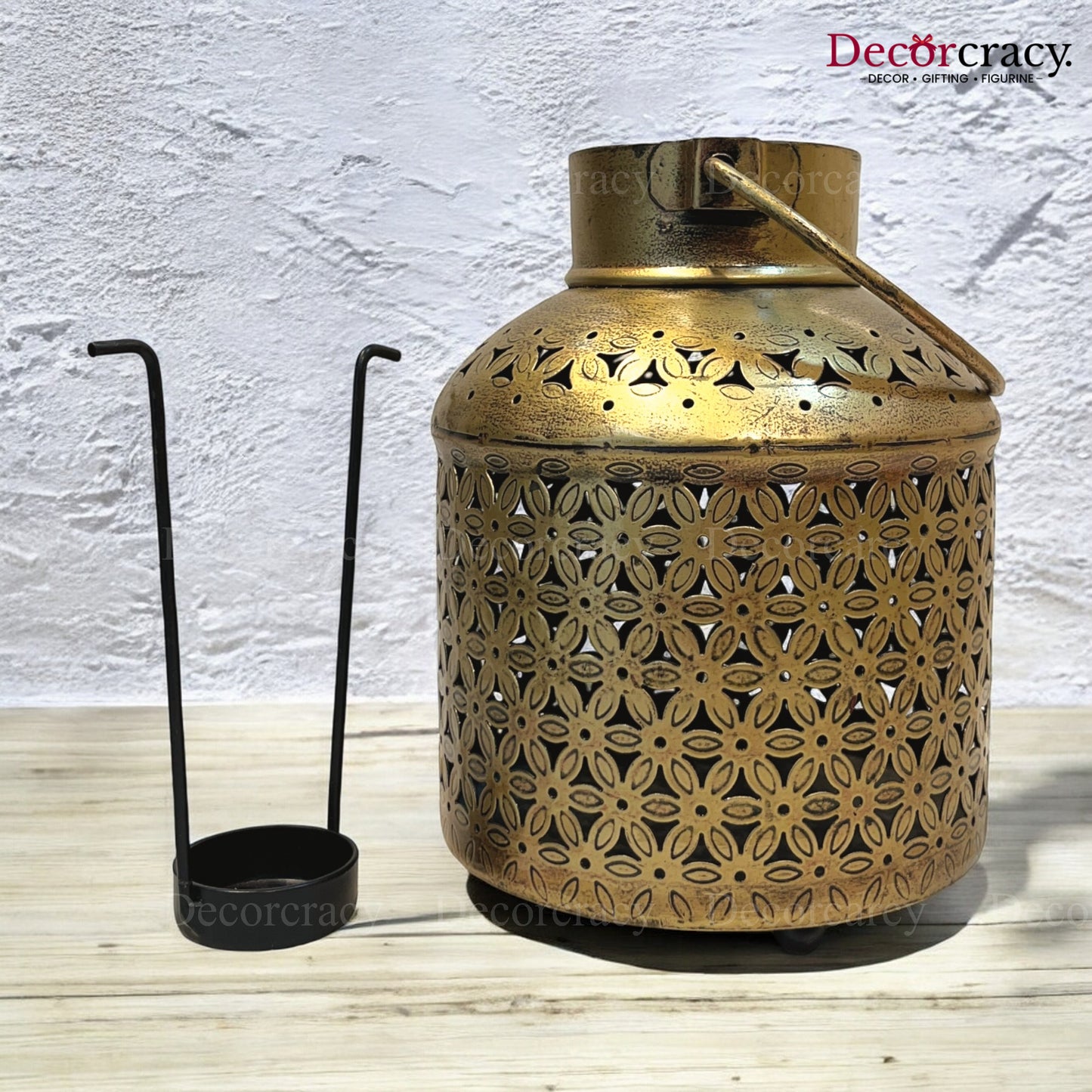 Ketley Lantern Iron Antique Golden Netted Design Tealight Candle Holder Stand Tribal Village Art