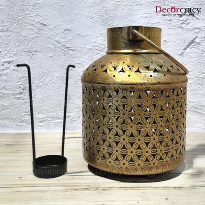 Ketley Lantern Iron Antique Golden Netted Design Tealight Candle Holder Stand Tribal Village Art