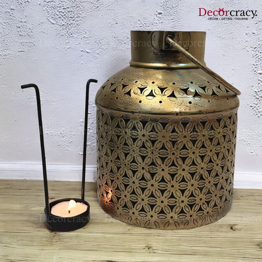 Ketley Lantern Iron Antique Golden Netted Design Tealight Candle Holder Stand Tribal Village Art