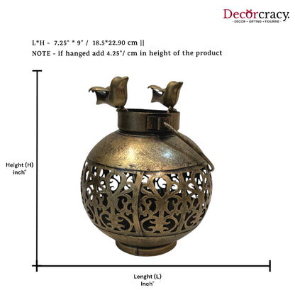 Pot Bird Matka Iron Antique Golden Netted Design Tealight Candle Holder Stand