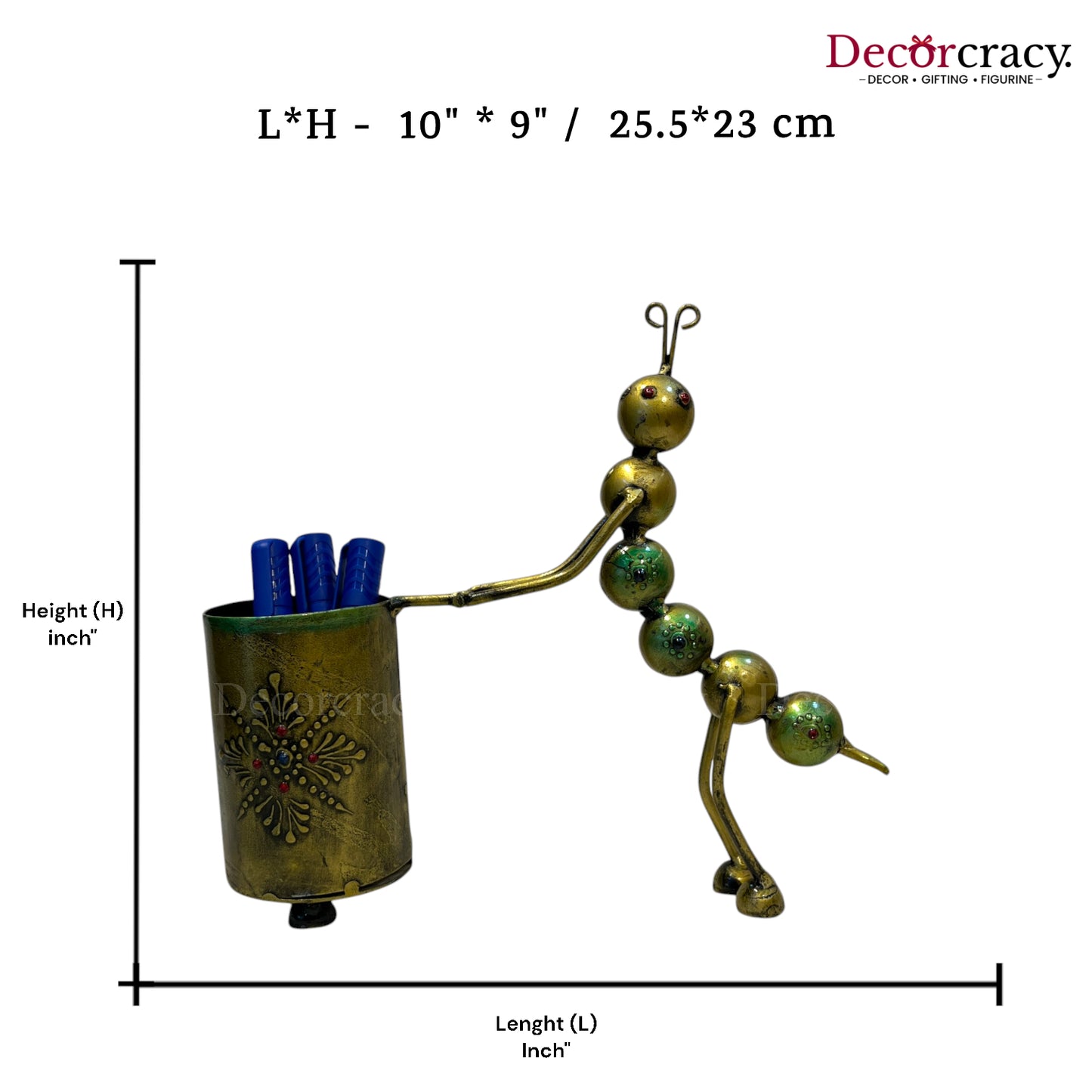 Caterpillar Pen Holder Antique Gold Iron Showpiece Vintage Tribal Art Office Study Tabletop