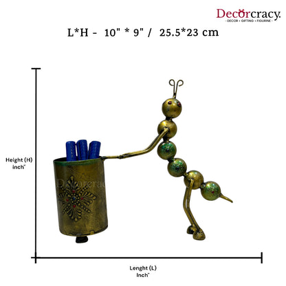 Caterpillar Pen Holder Antique Gold Iron Showpiece Vintage Tribal Art Office Study Tabletop