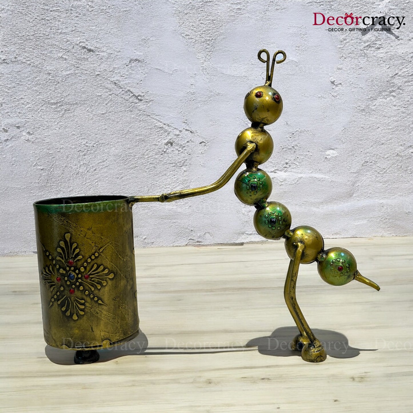 Caterpillar Pen Holder Antique Gold Iron Showpiece Vintage Tribal Art Office Study Tabletop