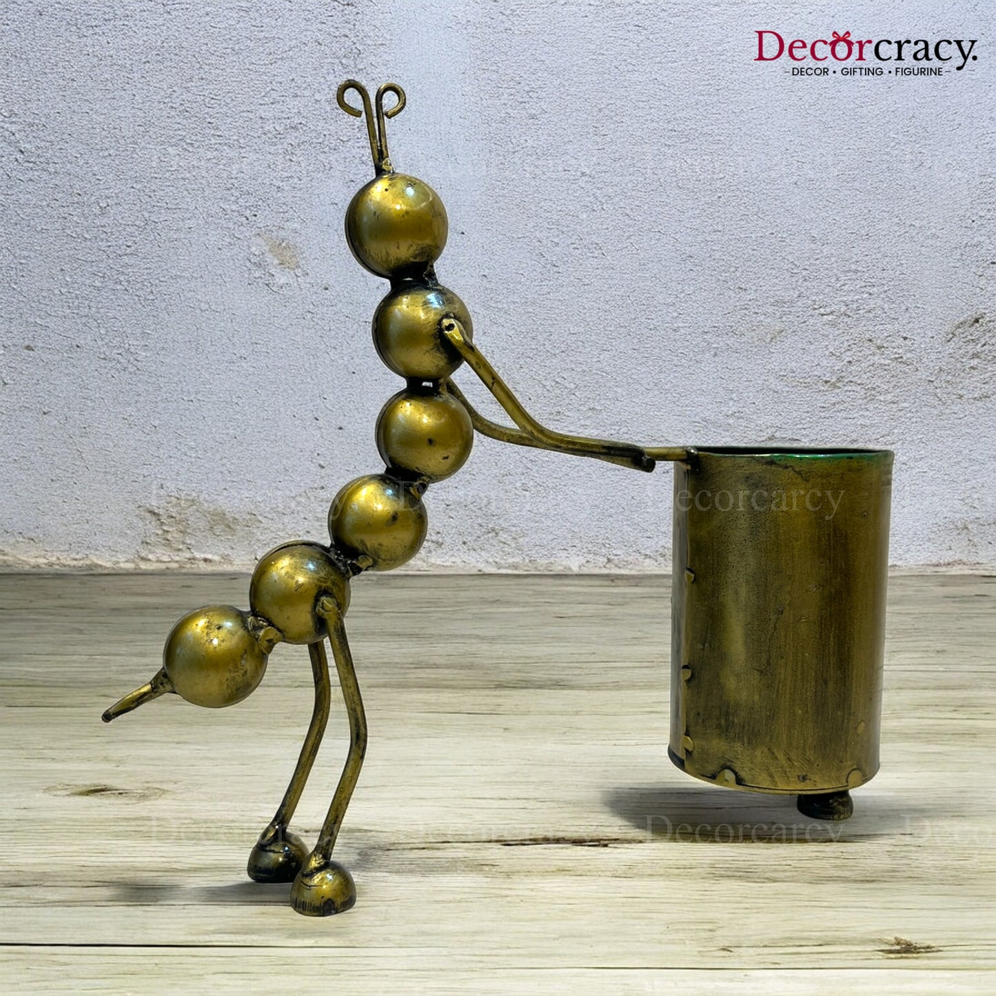 Caterpillar Pen Holder Antique Gold Iron Showpiece Vintage Tribal Art Office Study Tabletop