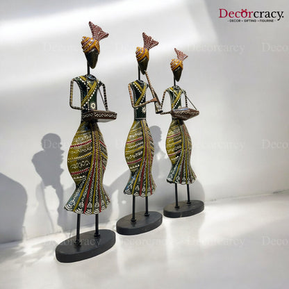 3pc Baarat Musician Iron Showpieces Tribal Art Musical Instrument TV Unit Décor Tabletop