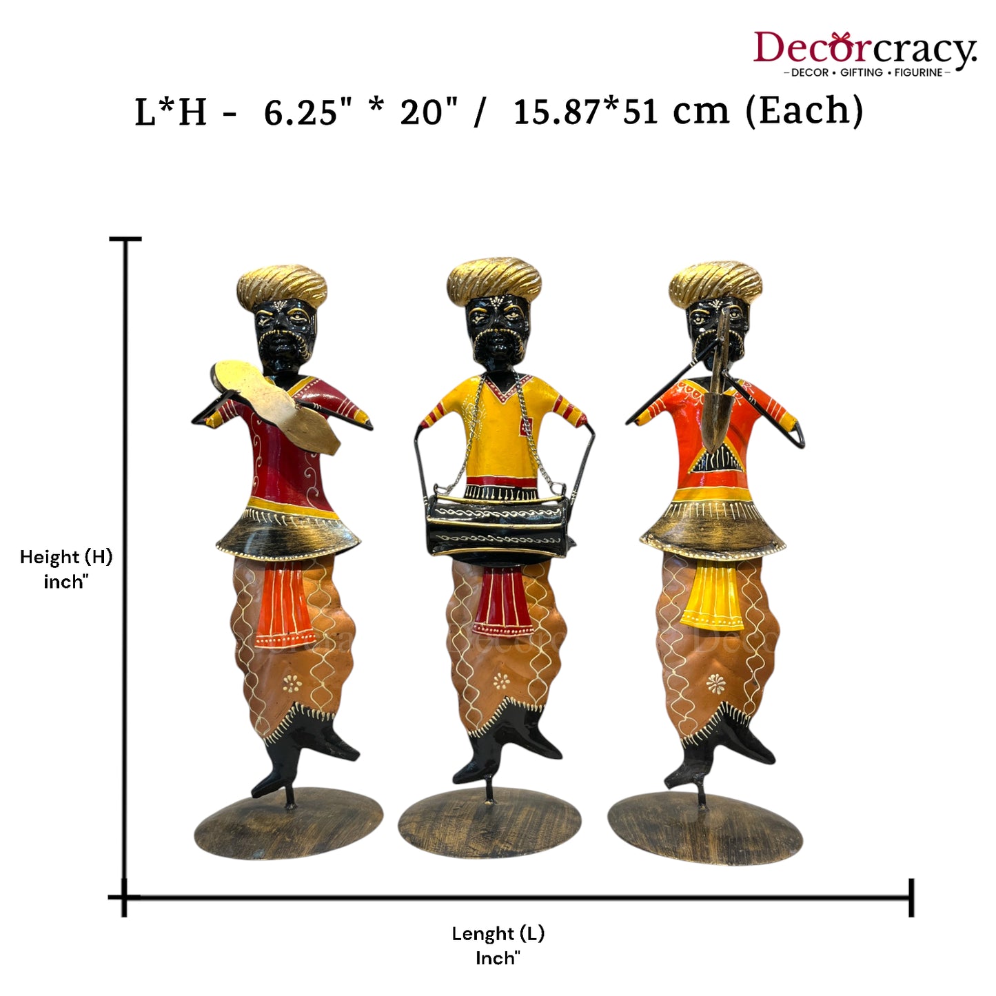 3pc Moustache Musician Iron Showpieces Tribal Art Musical Instrument TV Unit Décor Tabletop