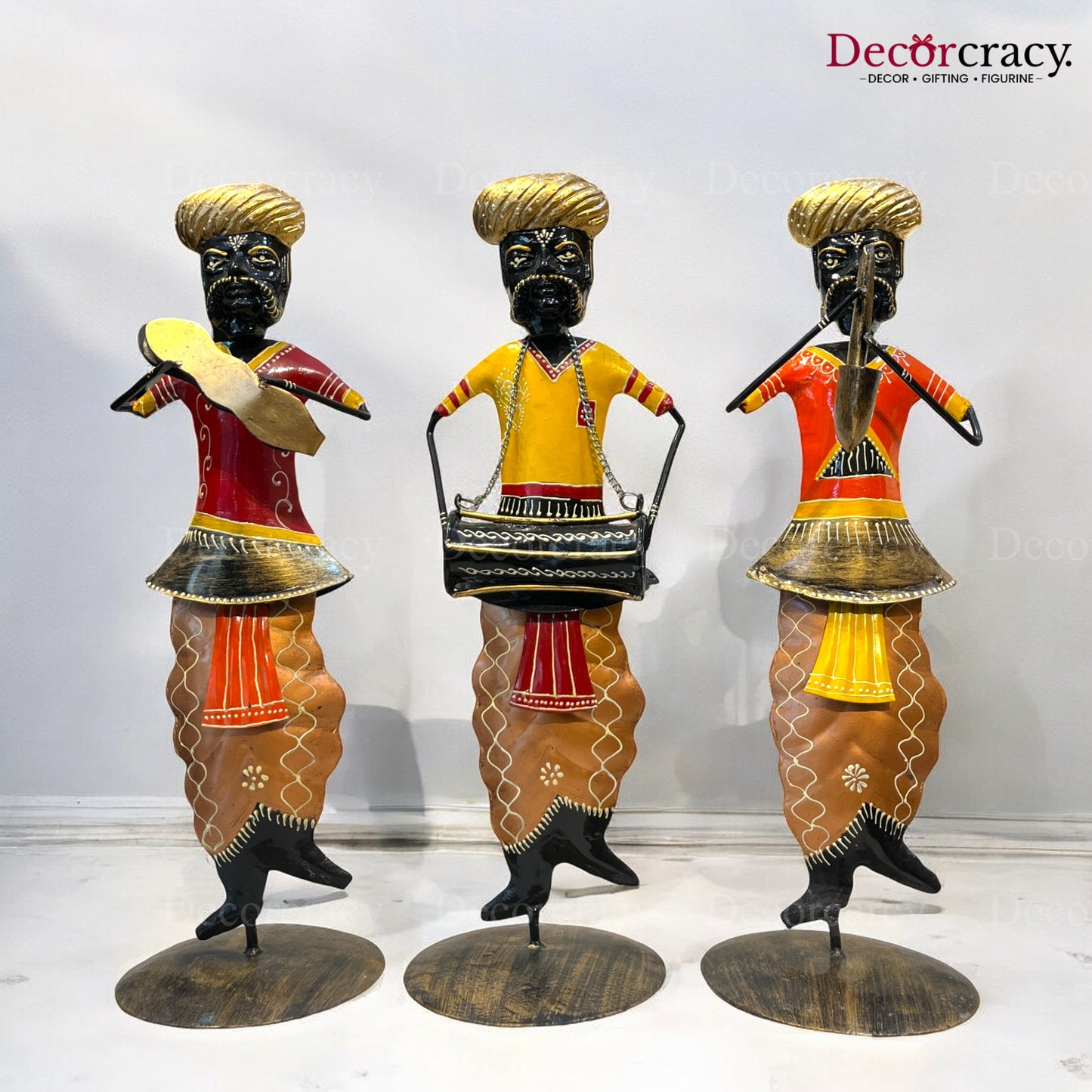 3pc Moustache Musician Iron Showpieces Tribal Art Musical Instrument TV Unit Décor Tabletop