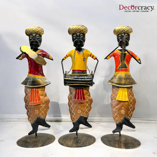3pc Moustache Musician Iron Showpieces Tribal Art Musical Instrument TV Unit Décor Tabletop