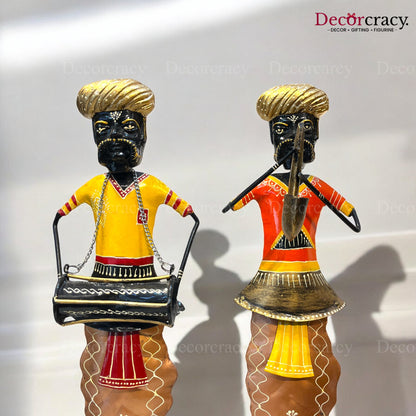 3pc Moustache Musician Iron Showpieces Tribal Art Musical Instrument TV Unit Décor Tabletop