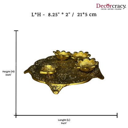 Pooja Thali with 3 Bowl 1 Diya Metal golden