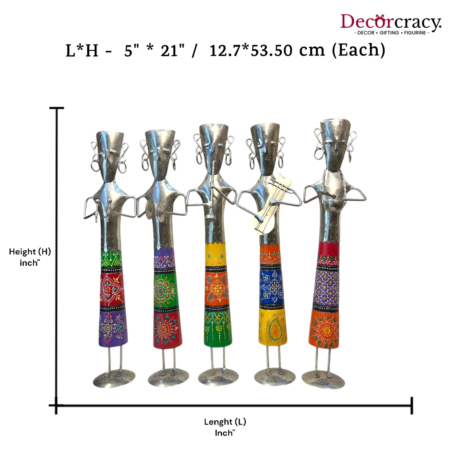 5pc Baarat Silver/Multicolor Musician Iron Showpieces Tribal Art Musical Instrument TV Unit Décor Tabletop