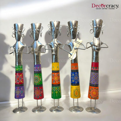 5pc Baarat Silver/Multicolor Musician Iron Showpieces Tribal Art Musical Instrument TV Unit Décor Tabletop