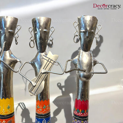 5pc Baarat Silver/Multicolor Musician Iron Showpieces Tribal Art Musical Instrument TV Unit Décor Tabletop