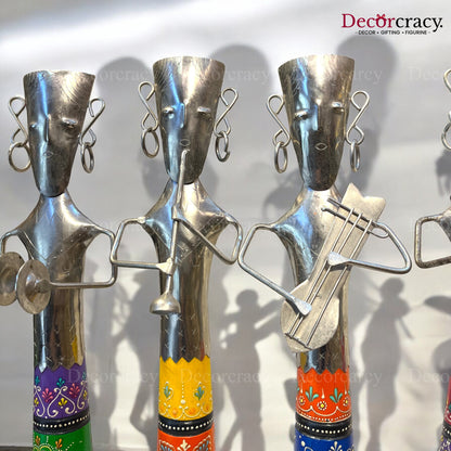 5pc Baarat Silver/Multicolor Musician Iron Showpieces Tribal Art Musical Instrument TV Unit Décor Tabletop