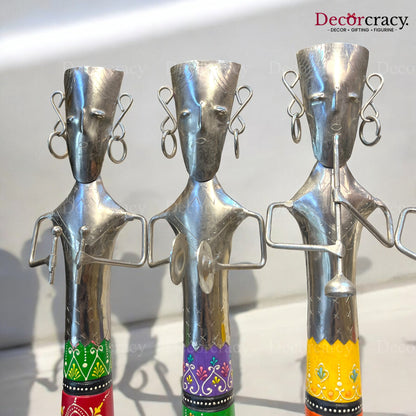 5pc Baarat Silver/Multicolor Musician Iron Showpieces Tribal Art Musical Instrument TV Unit Décor Tabletop