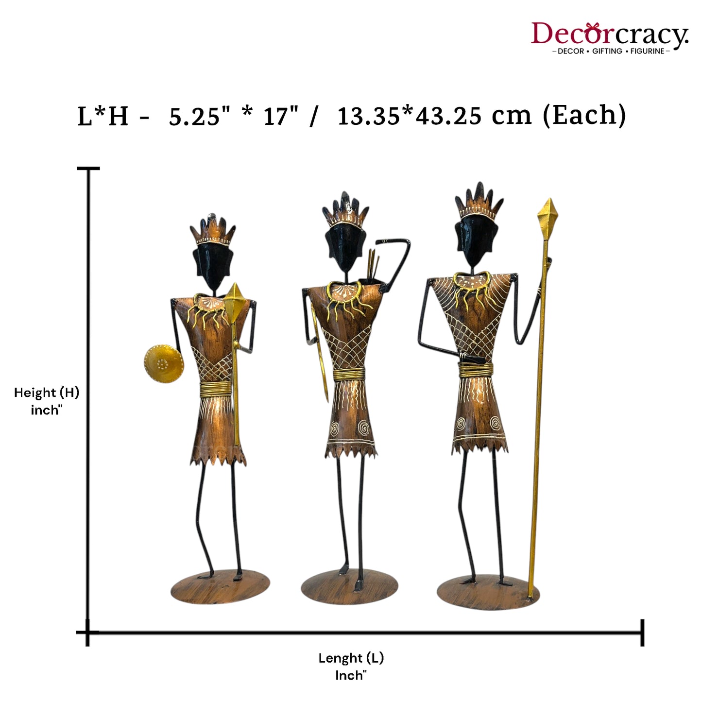 3pc Tribal Warriors Musician Iron Showpieces Tribal Art Musical Instrument TV Unit Décor Tabletop