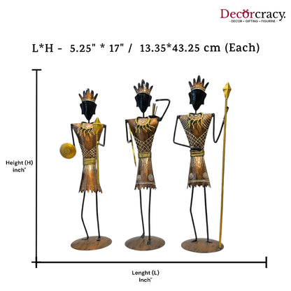 3pc Tribal Warriors Musician Iron Showpieces Tribal Art Musical Instrument TV Unit Décor Tabletop