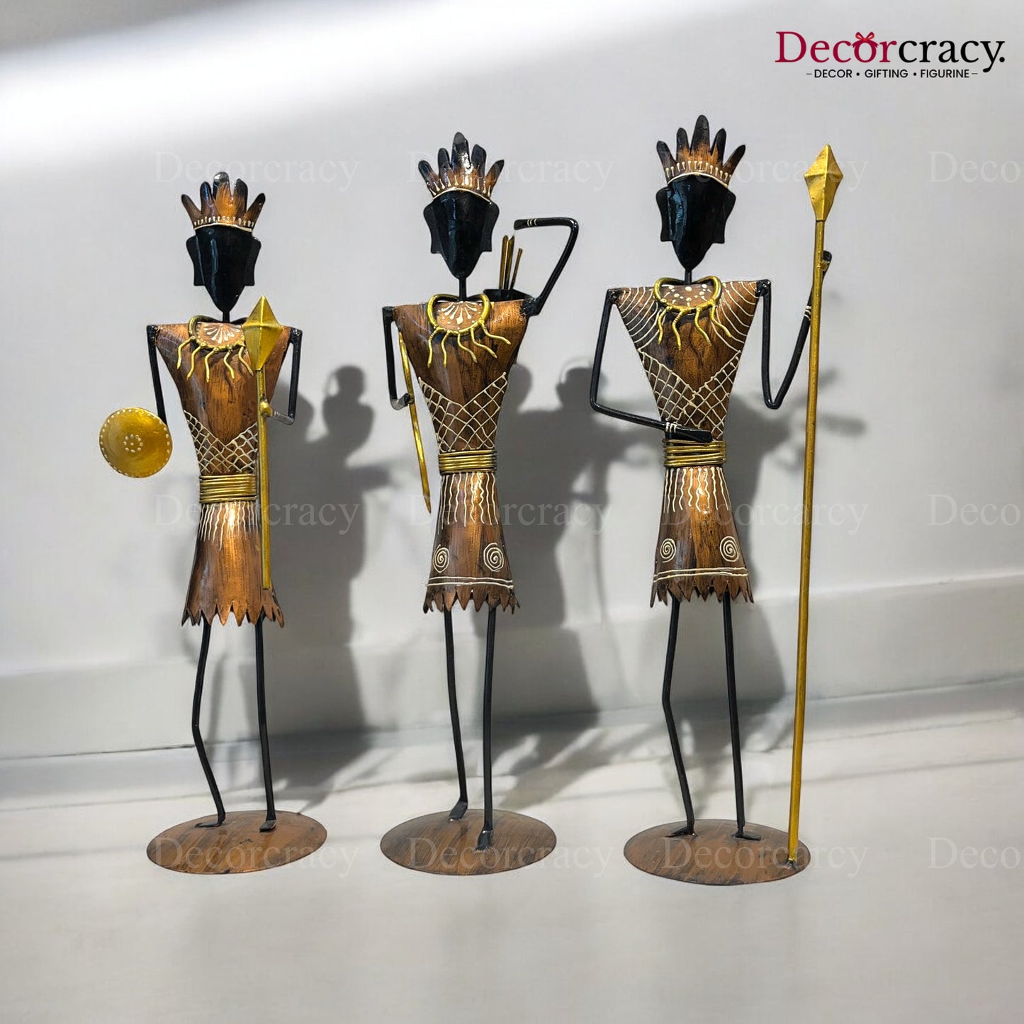 3pc Tribal Warriors Musician Iron Showpieces Tribal Art Musical Instrument TV Unit Décor Tabletop