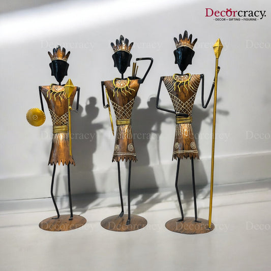 3pc Tribal Warriors Musician Iron Showpieces Tribal Art Musical Instrument TV Unit Décor Tabletop