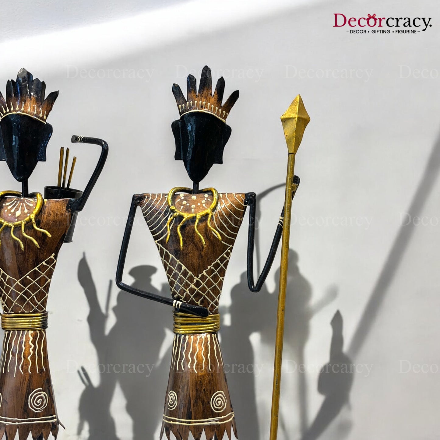 3pc Tribal Warriors Musician Iron Showpieces Tribal Art Musical Instrument TV Unit Décor Tabletop