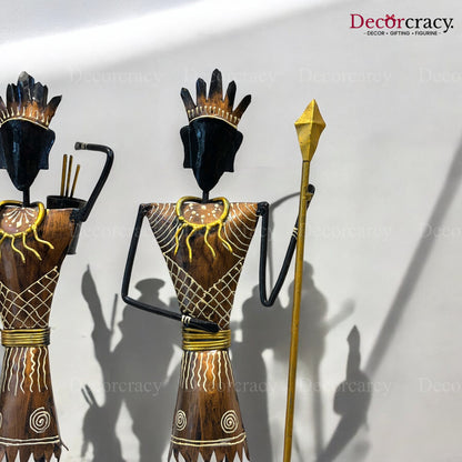 3pc Tribal Warriors Musician Iron Showpieces Tribal Art Musical Instrument TV Unit Décor Tabletop