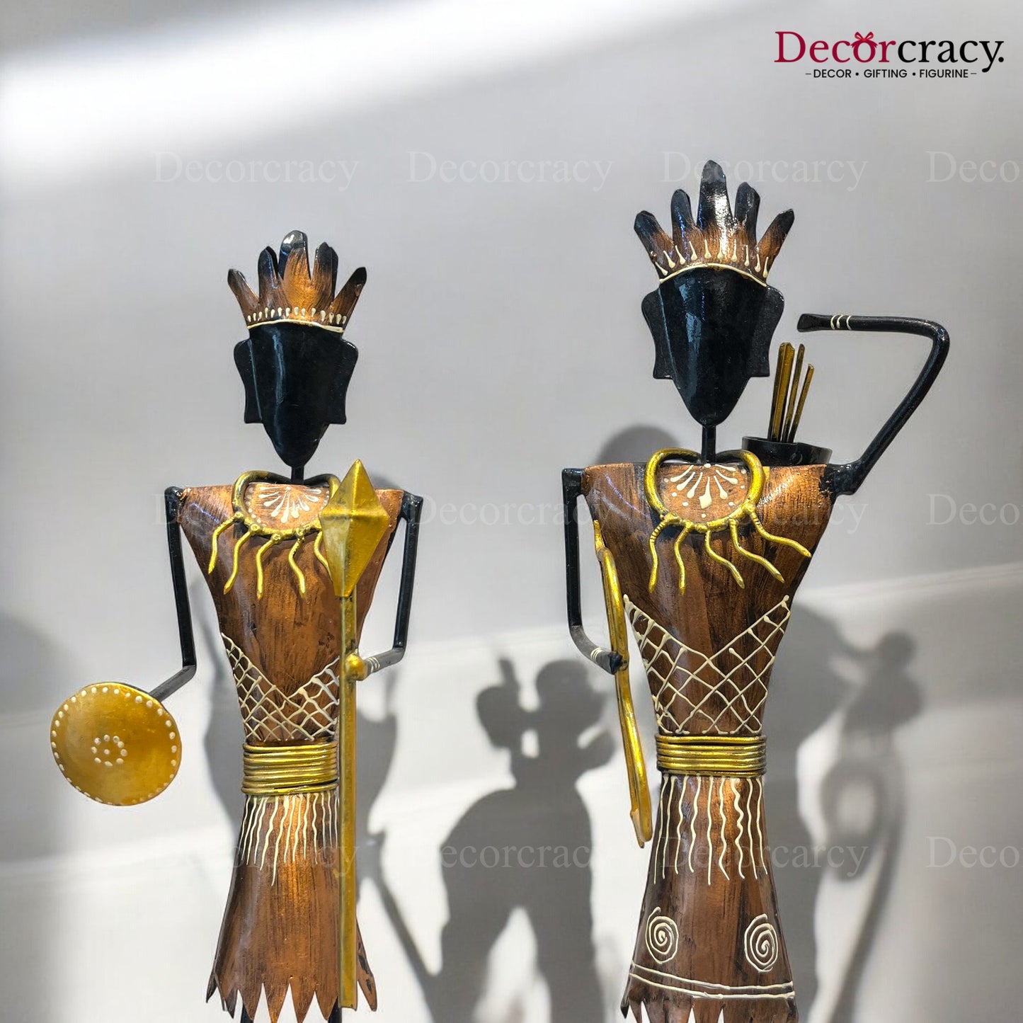 3pc Tribal Warriors Musician Iron Showpieces Tribal Art Musical Instrument TV Unit Décor Tabletop