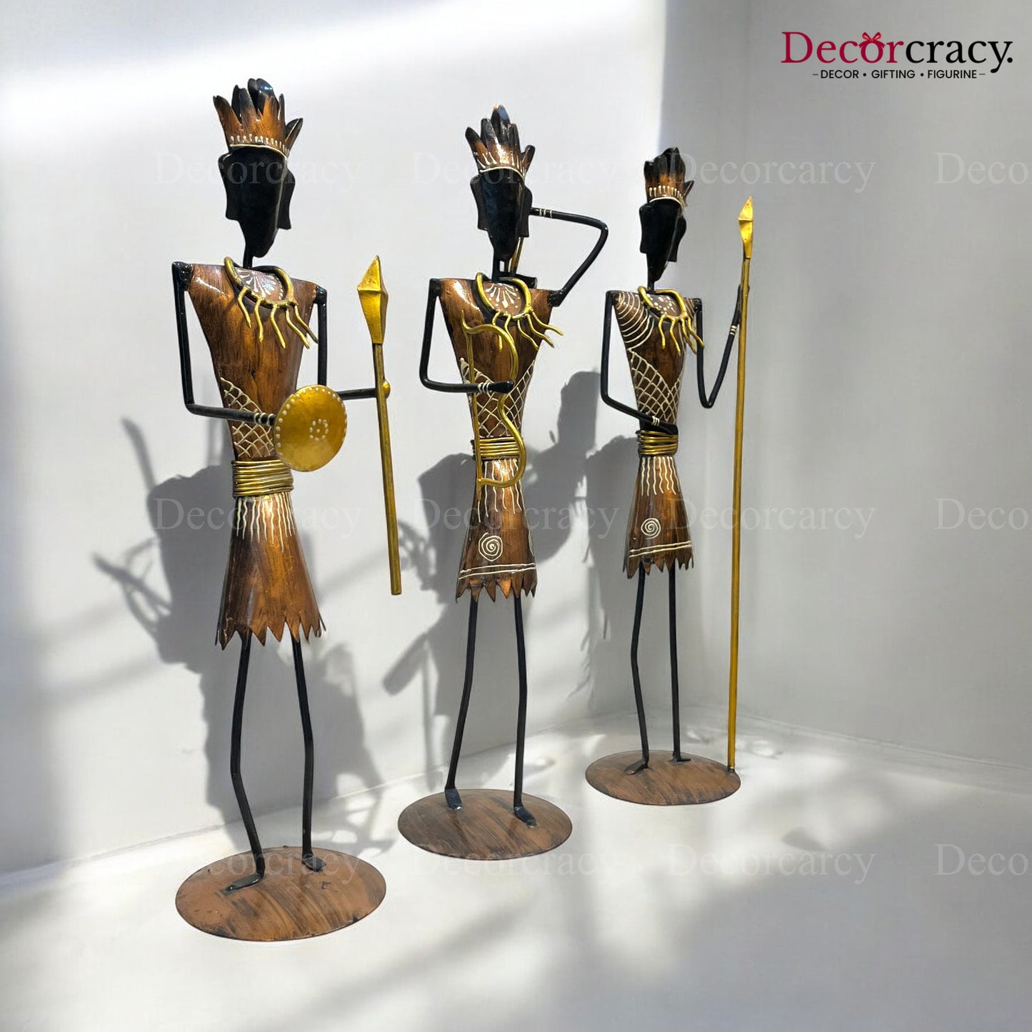 3pc Tribal Warriors Musician Iron Showpieces Tribal Art Musical Instrument TV Unit Décor Tabletop