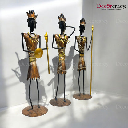3pc Tribal Warriors Musician Iron Showpieces Tribal Art Musical Instrument TV Unit Décor Tabletop