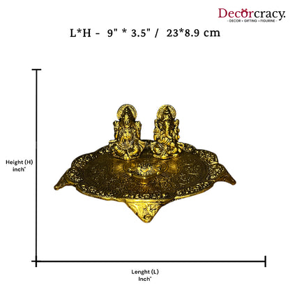 Lakshmi Ganesh Pooja Thali with 1 Diya Metal golden