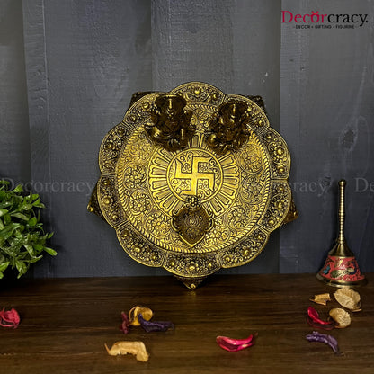 Lakshmi Ganesh Pooja Thali with 1 Diya Metal golden