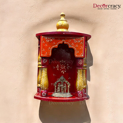 Mandir Wooden Multicolor Hand Painted Wall Mounted Temple 12"