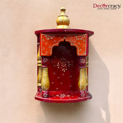 Mandir Wooden Multicolor Hand Painted Wall Mounted Temple 12"