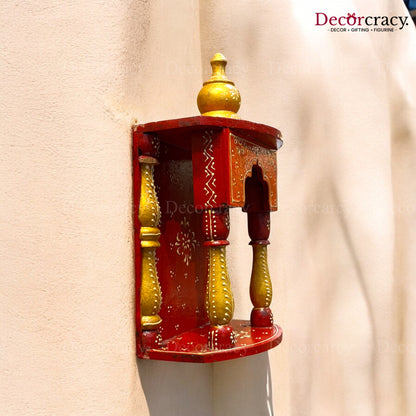 Mandir Wooden Multicolor Hand Painted Wall Mounted Temple 12"