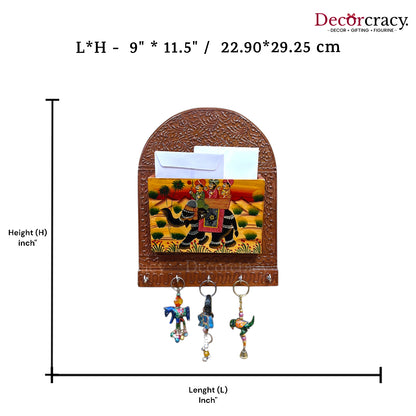 5 Hook Hanging Key Holder Letter Holder Hand Painted Wooden Rajasthani Art