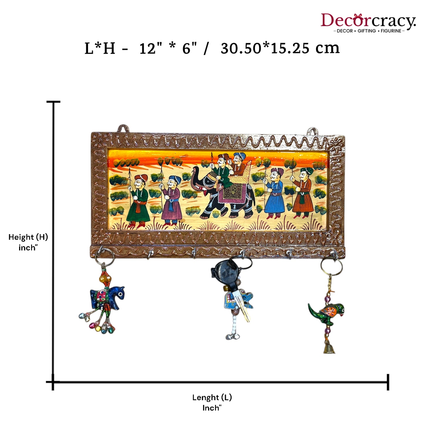 6 Hook Hanging Key Holder Hand Painted Wooden Rajasthani Art
