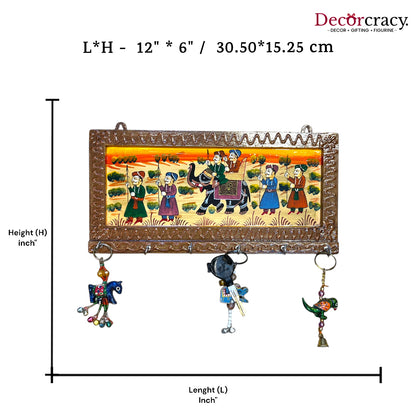 6 Hook Hanging Key Holder Hand Painted Wooden Rajasthani Art
