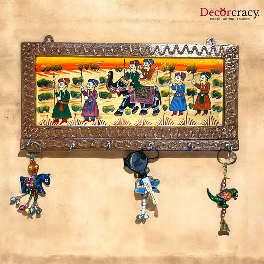 6 Hook Hanging Key Holder Hand Painted Wooden Rajasthani Art