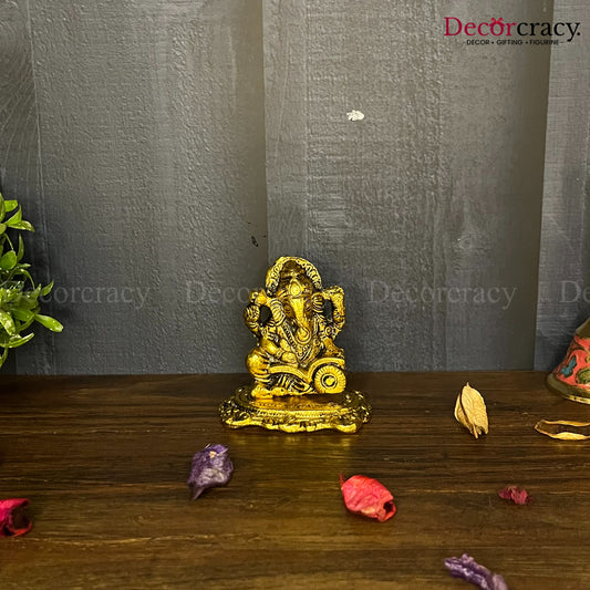 Shree Ganesh Idol Reading Metal golden
