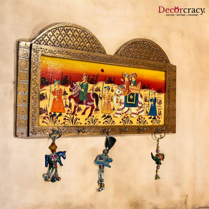 6 Hook Hanging Mehraab Key Holder Hand Painted Wooden Rajasthani Art