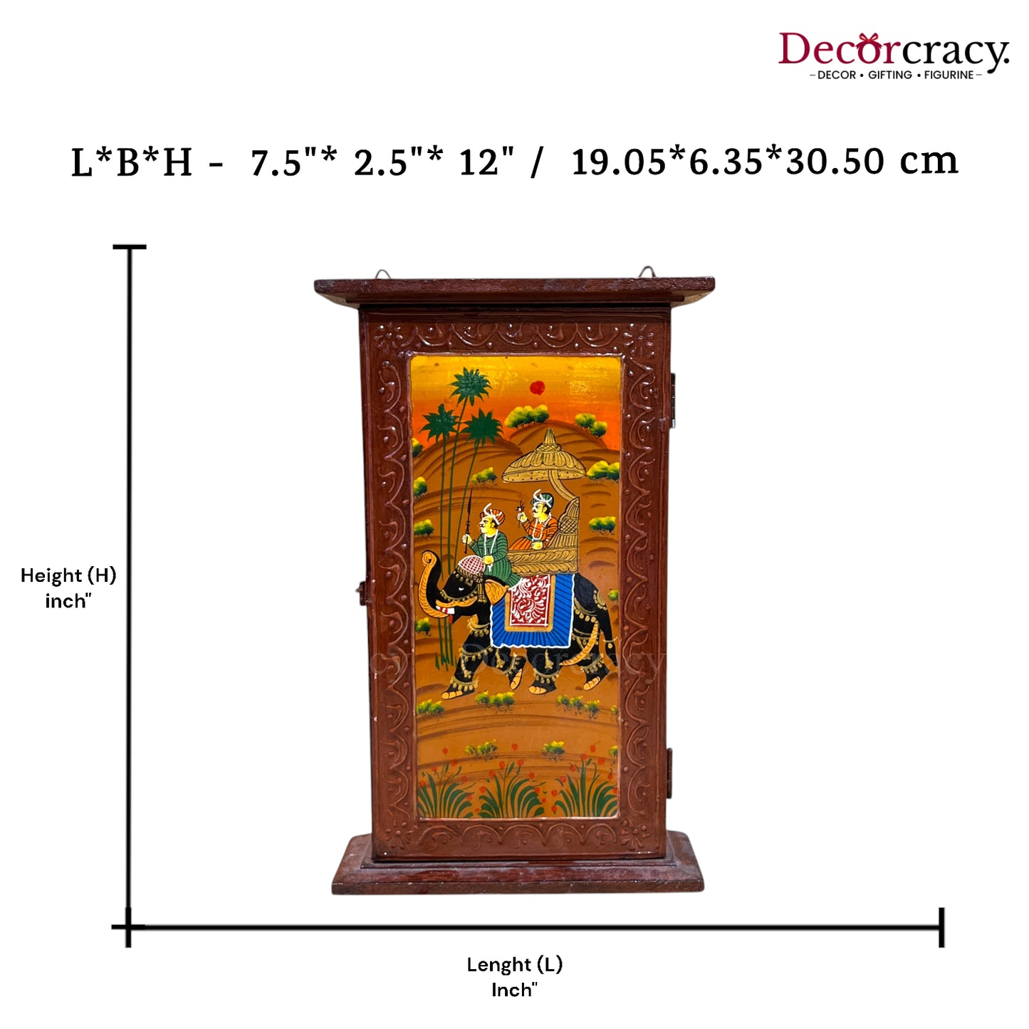 7 Hook Wall Mount Key Holder Box Hand Painted Brown Wooden Rajasthani Art