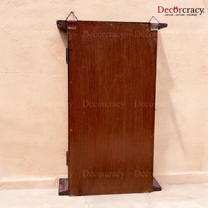 7 Hook Wall Mount Key Holder Box Hand Painted Brown Wooden Rajasthani Art