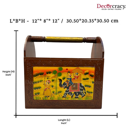 Letter Rack Newspaper Magazine Holder Hand Painted Brown Wooden Rajasthani Dhola Maru