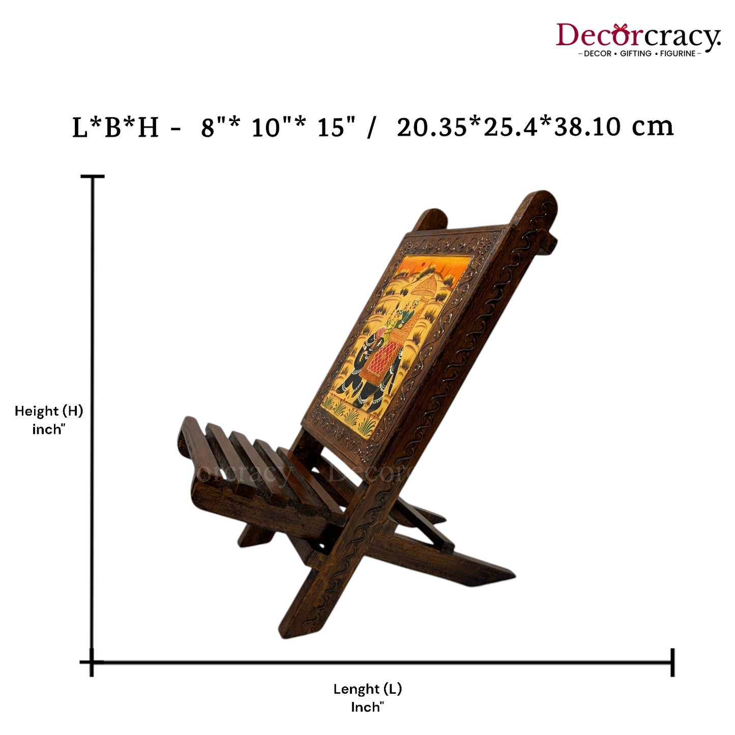 Folding Chair Dhola Maru Hand Painted Brown Wooden Rajasthani