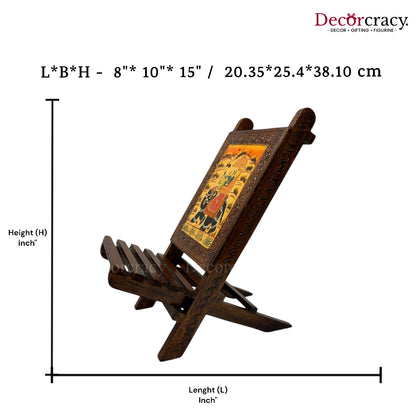 Folding Chair Dhola Maru Hand Painted Brown Wooden Rajasthani