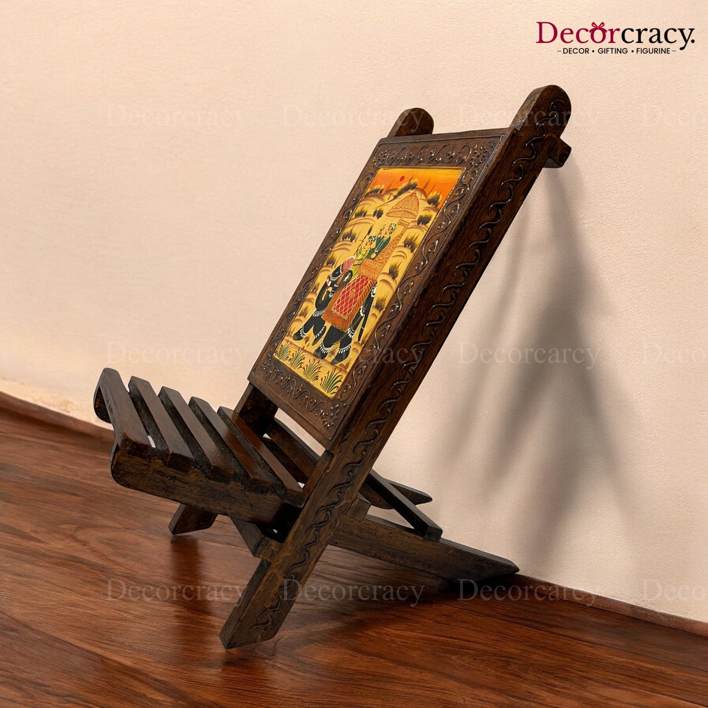 Folding Chair Dhola Maru Hand Painted Brown Wooden Rajasthani